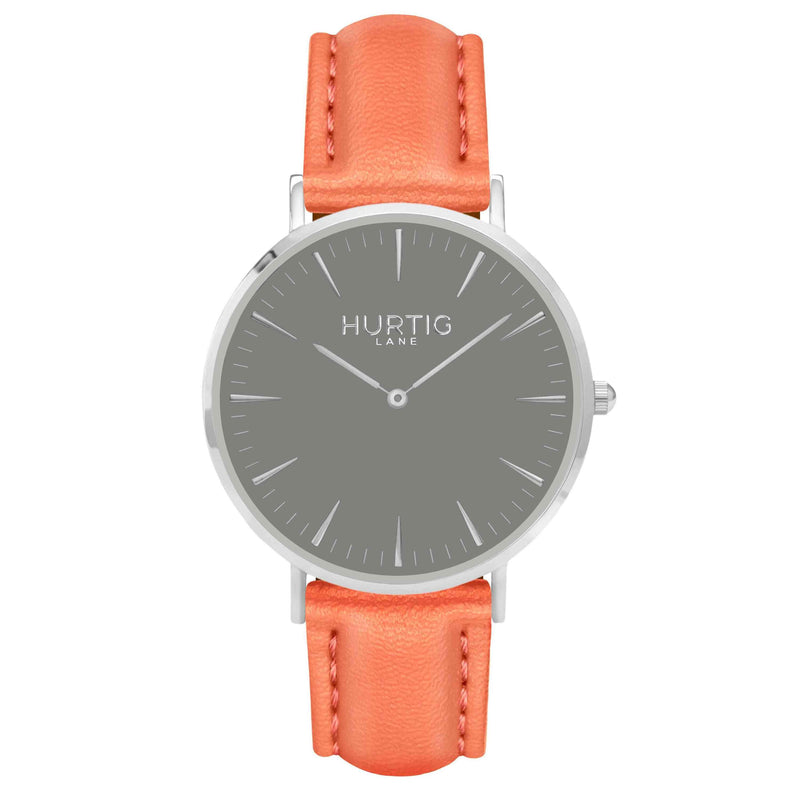 Vegan leather watch silver, grey and coral- hurtig lane- vegane uhren