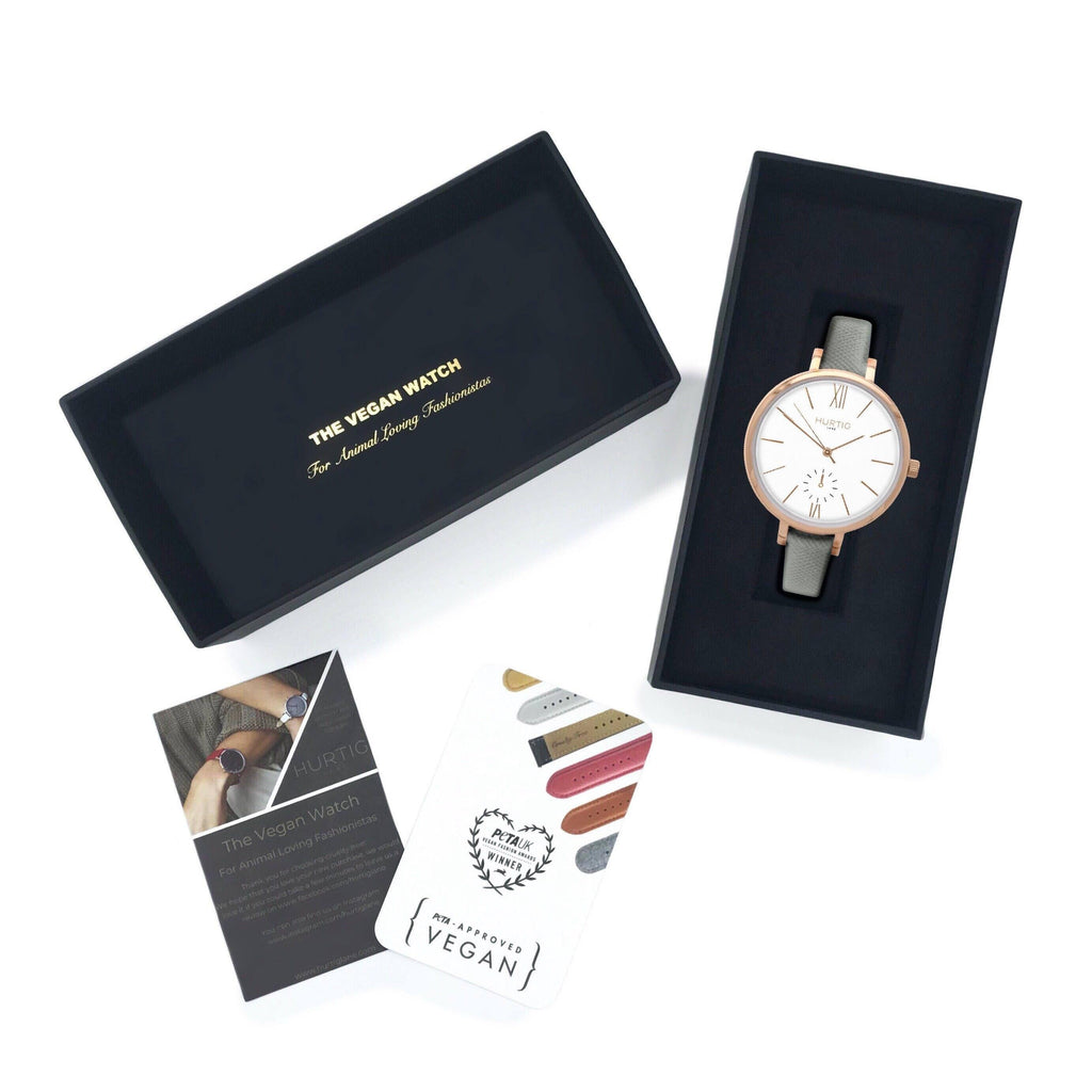 Amalfi Petite Vegan Leather Watch Gold, White & Grey Watch Hurtig Lane Vegan Watches