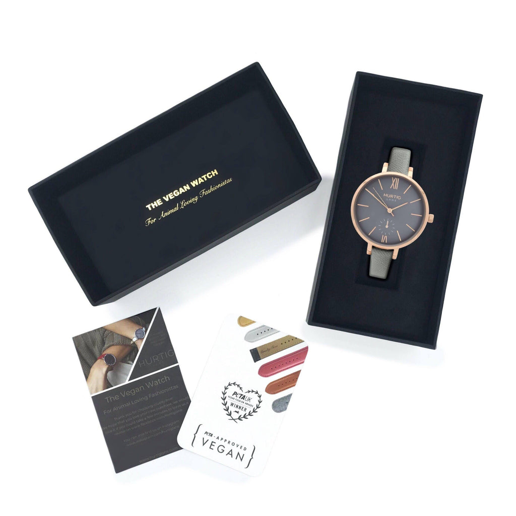 Amalfi Petite Vegan Leather Watch Rose Gold, Grey & Grey - Hurtig Lane - sustainable- vegan-ethical- cruelty free