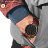 men's nato watch, gold & maroon