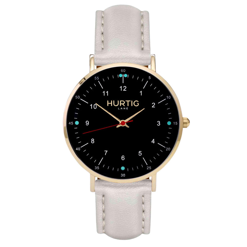 hurtig lane vegan leather watch gold, black & grey vegane uhren