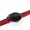 hurtig lane vegan leather watch silver,  black & red vegane uhren
