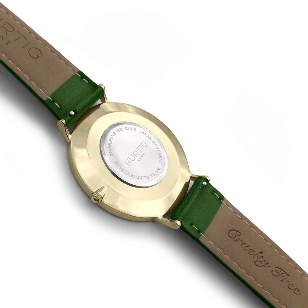 hurtig lane vegan leather watch gold, black & green vegane uhren