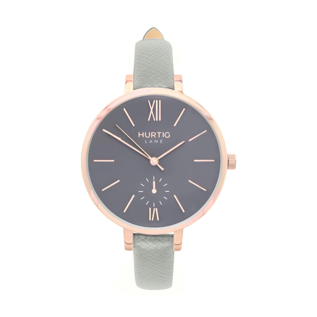 Amalfi Petite Vegan Leather Watch Rose Gold, Grey & Grey - Hurtig Lane - sustainable- vegan-ethical- cruelty free