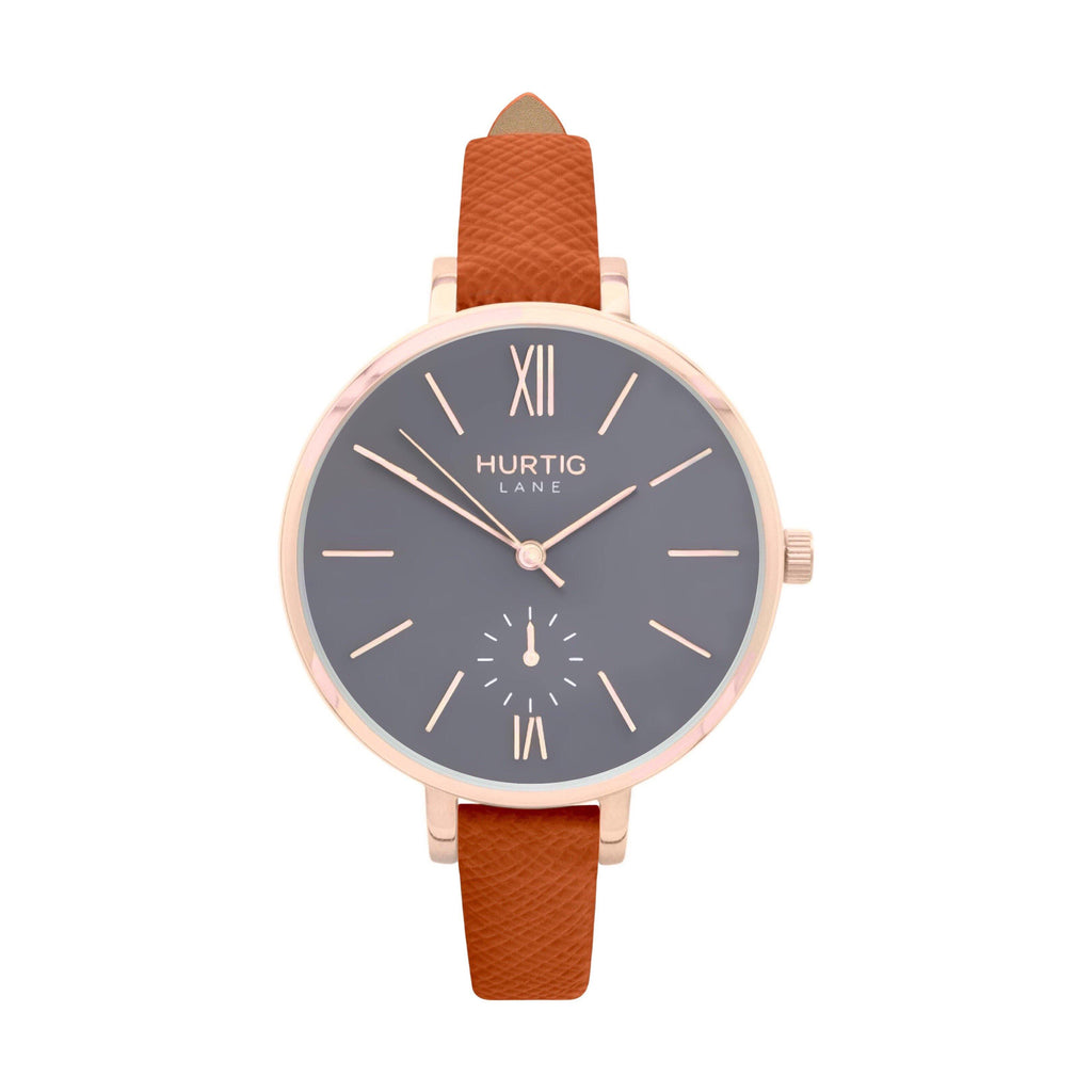 Amalfi Petite Vegan Leather Watch Rose Gold, Grey & Tan - Hurtig Lane - sustainable- vegan-ethical- cruelty free