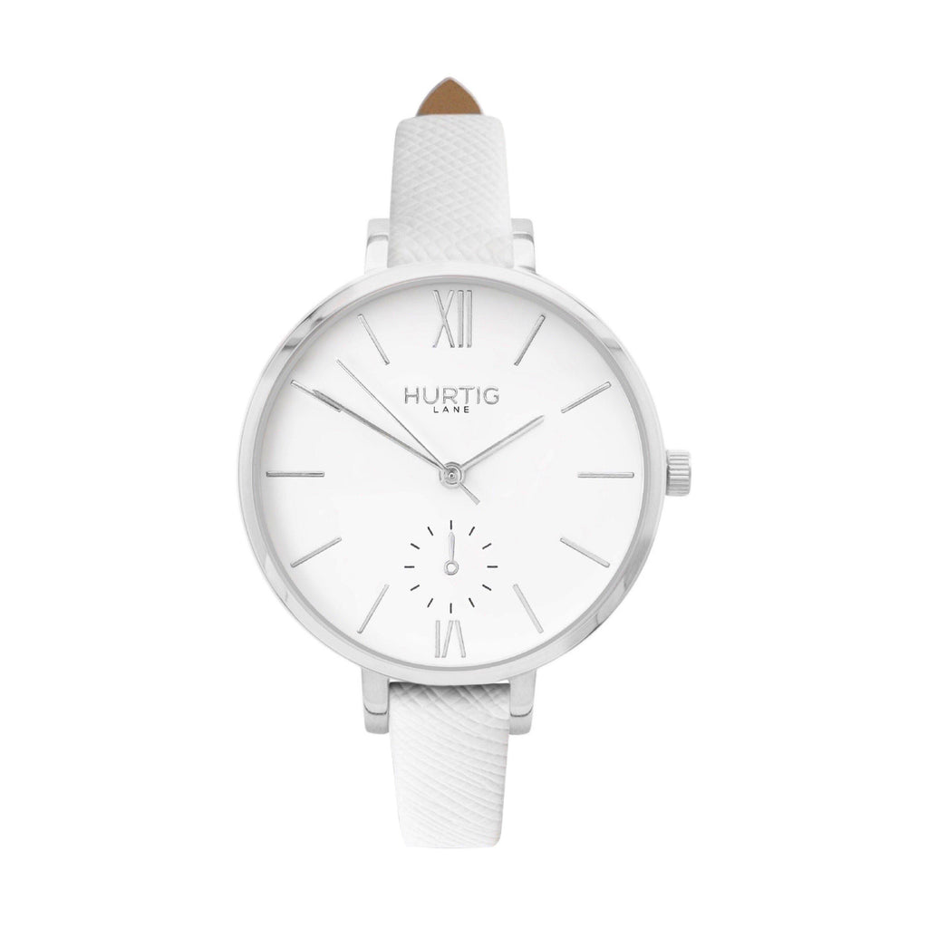 vegane uhr. vegan watch silver, white vegan leather petite women's vegan watch