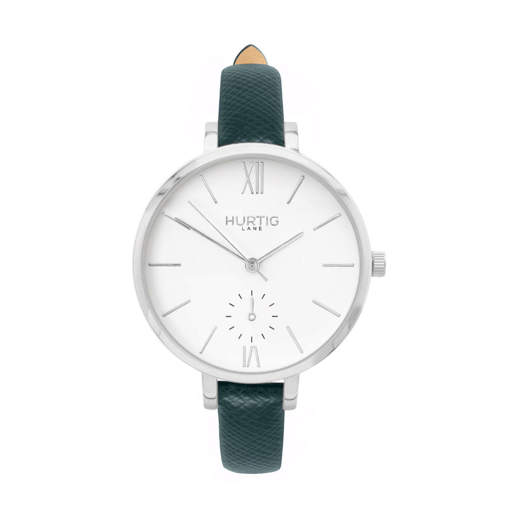 vegane uhren silver, white and green vegan leather petite women's vegan watch