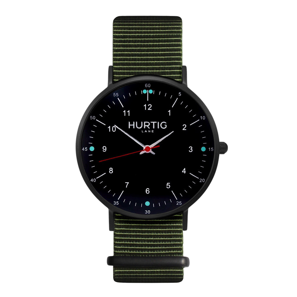 men's vegan nylon nato watch black and green