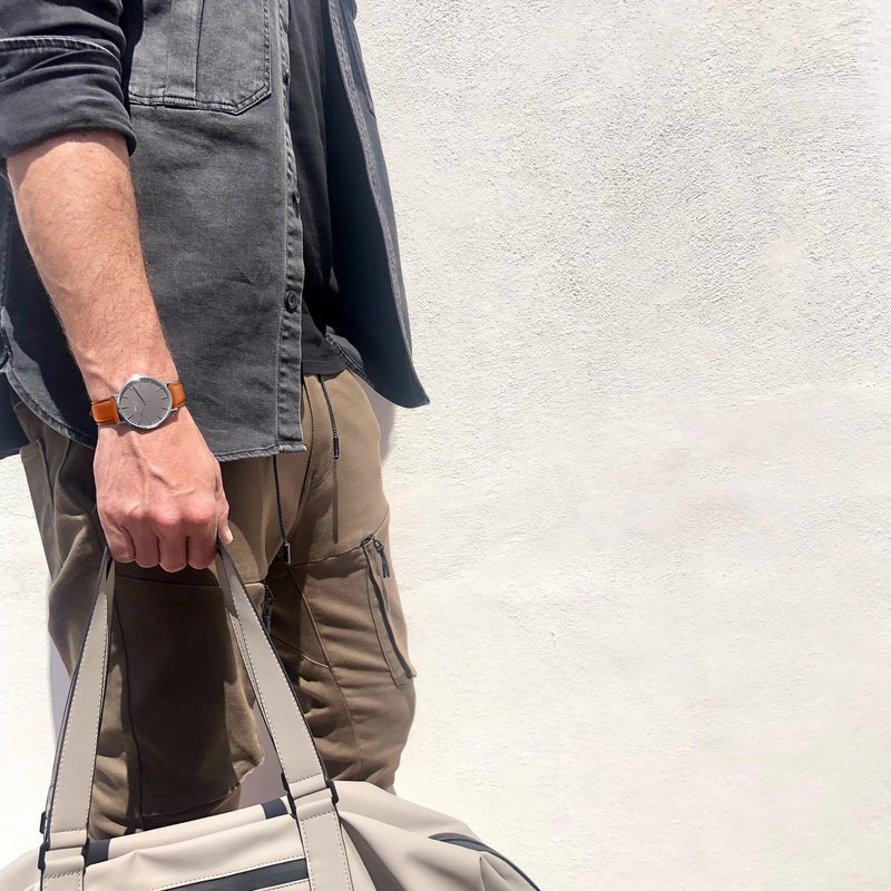 men's vegan leather watch grey and brown