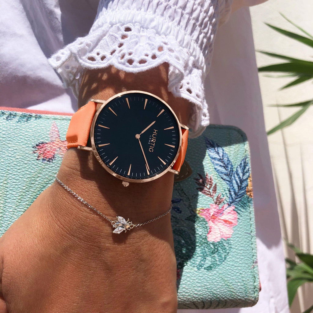 hurtig lane vegan watch rose gold and coral- vegane uhr