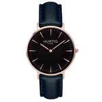 Mykonos Vegan Leather Watch Rose Gold, Black & Midnight Blue - Hurtig Lane - sustainable- vegan-ethical- cruelty free