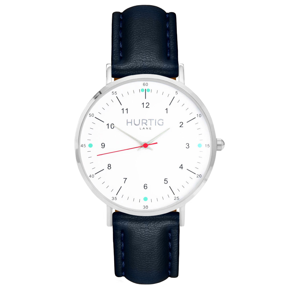 men's vegan watch silver, white and blue