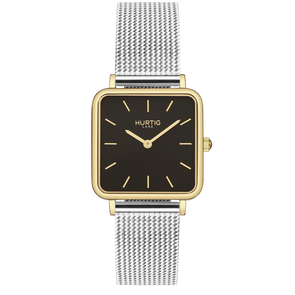 Neliö Square Stainless Steel Watch Gold, Black & Silver Watch Hurtig Lane Vegan Watches