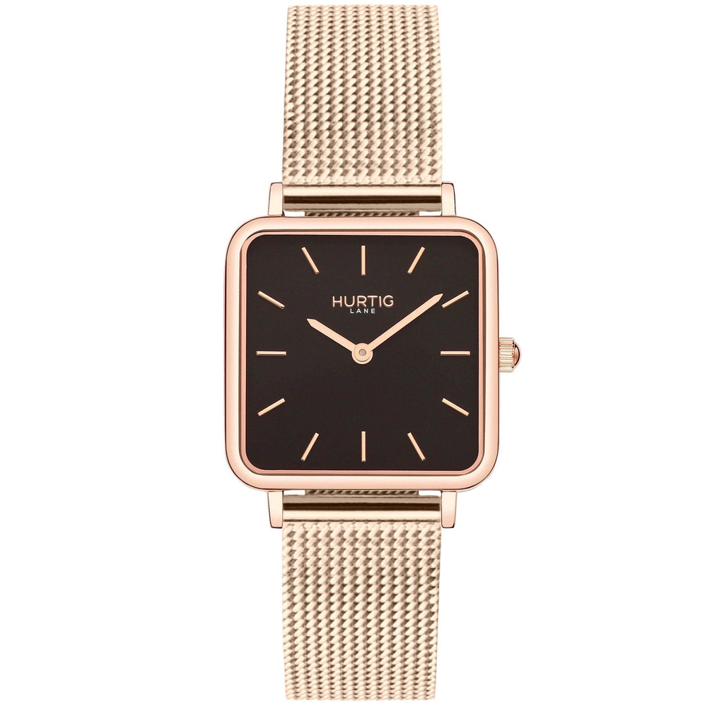 Neliö Stainless Steel Rose Gold, Black & Rose Gold Watch Hurtig Lane Vegan Watches