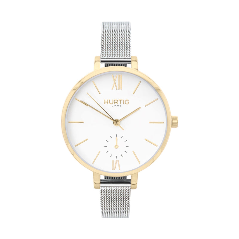 Amalfi Petite Vegan Leather Watch Gold, White & Black Watch Hurtig Lane Vegan Watches