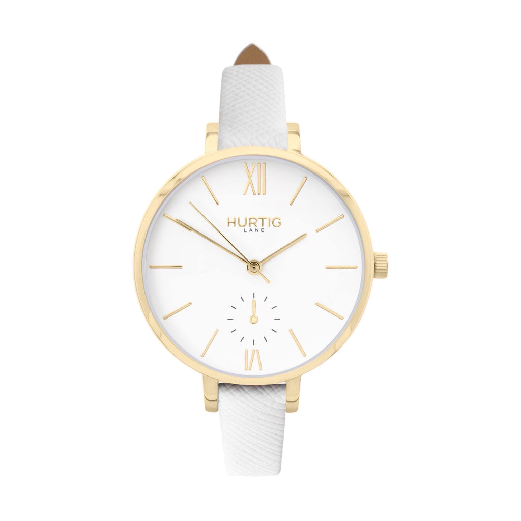 Amalfi Petite Vegan Leather Watch Gold, White & White Watch Hurtig Lane Vegan Watches