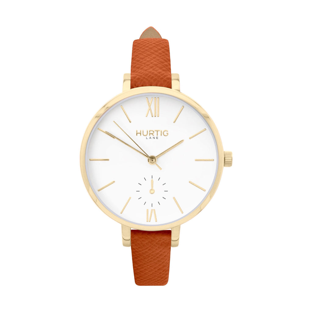 Amalfi Petite Vegan Leather Watch Gold, White & Tan Watch Hurtig Lane Vegan Watches