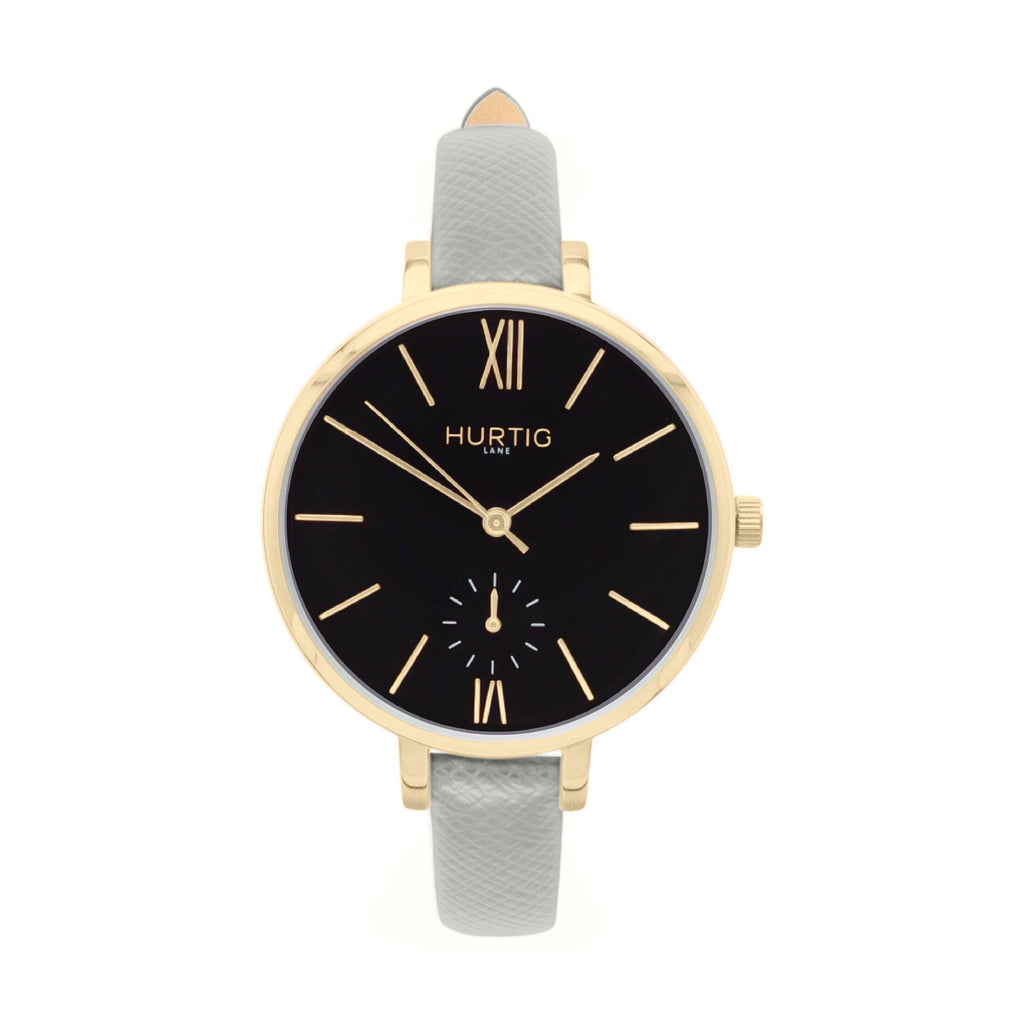 Amalfi Petite Vegan Leather Watch Gold, Black & Grey Watch Hurtig Lane Vegan Watches