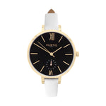 Amalfi Petite Vegan Leather Watch Gold, Black & Marine Blue Watch Hurtig Lane Vegan Watches