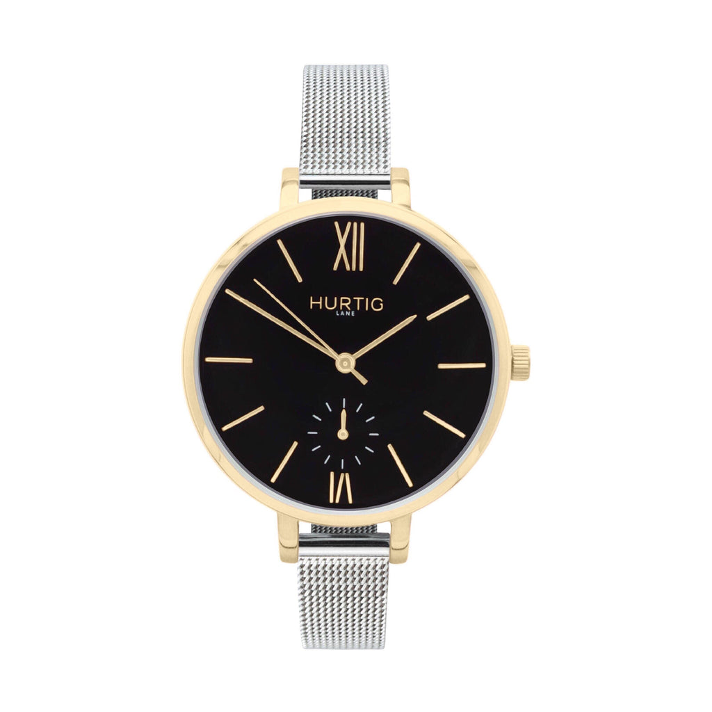 Amalfi Petite Stainless Steel Watch Gold, Black & Silver Watch Hurtig Lane Vegan Watches