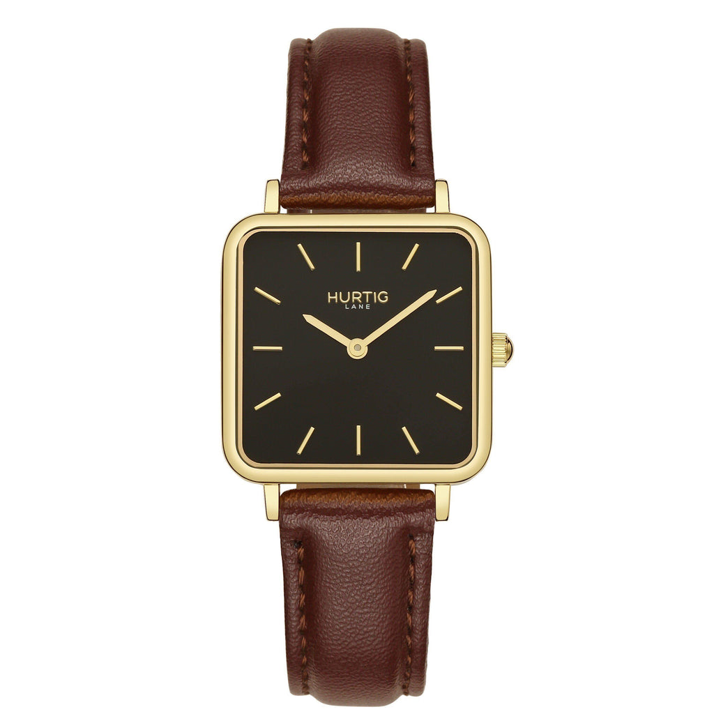 Neliö Square Stainless Steel Watch Gold, Black & Gold Watch Hurtig Lane Vegan Watches