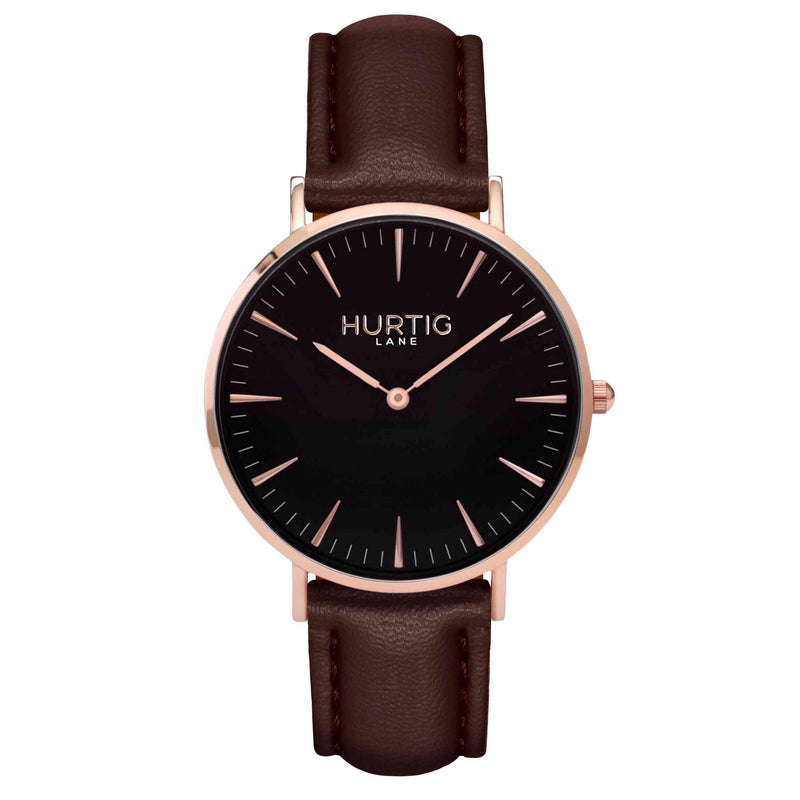 rose gold and dark brown vegan watch