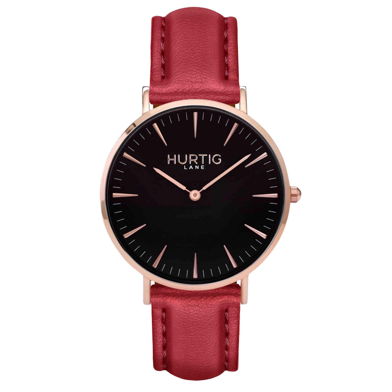 rose gold and red vegan watch