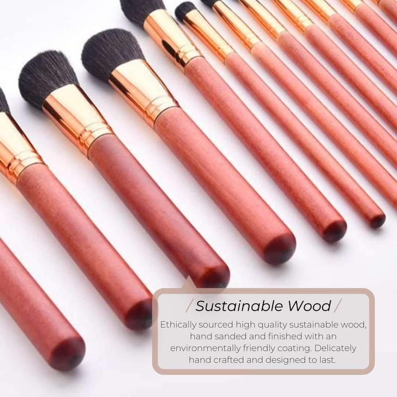 Full Vegan Makeup Brush Set- Sustainable Wood and Bronze Makeup Brushes Hurtig Lane